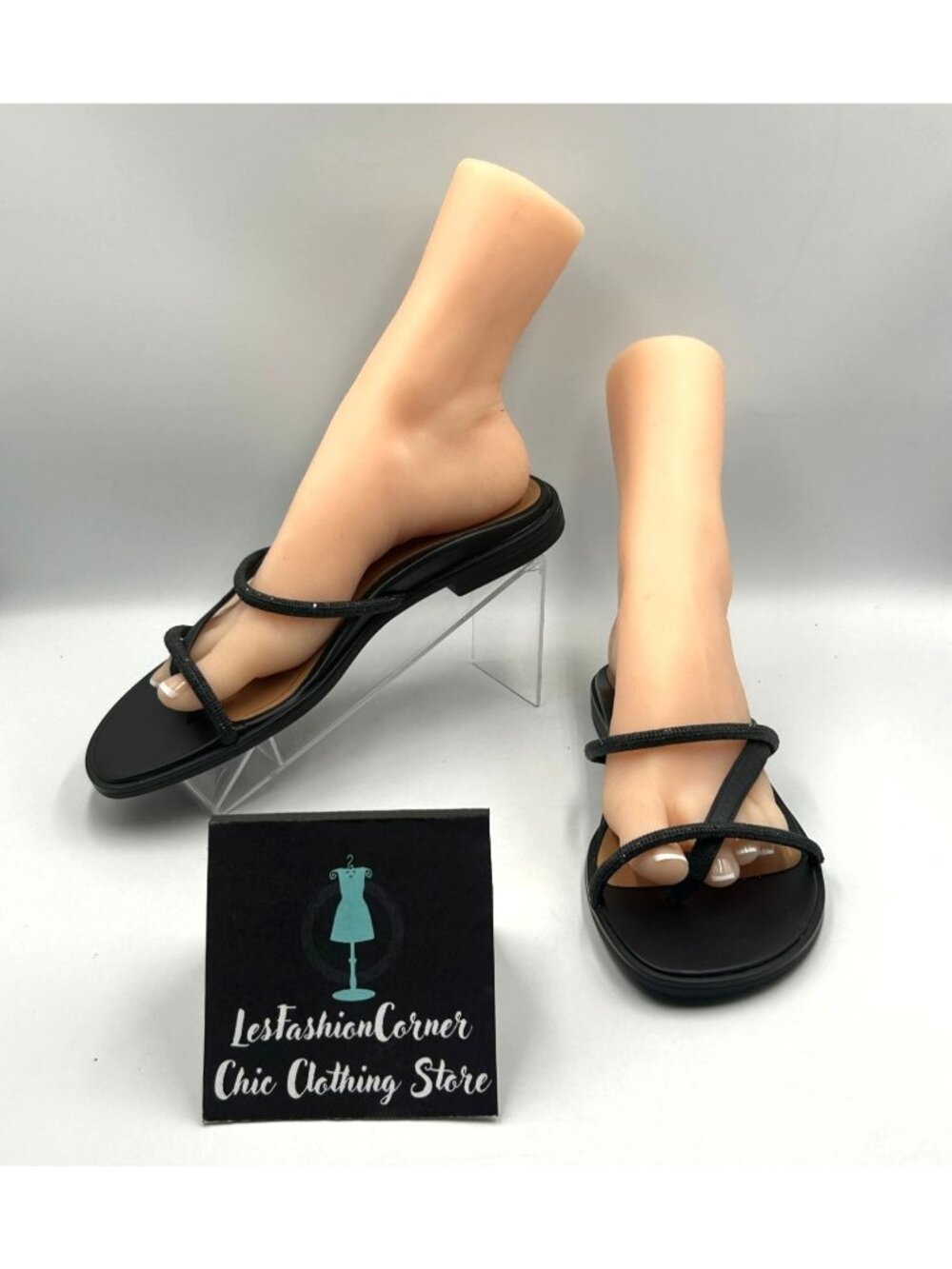 Vionic Women's Black Rubber Prism Rhinestone Strappy Sandals Size 9.5 3597